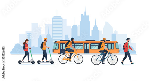 Modern City Transportation with Diverse EcoFriendly Commuting Options.