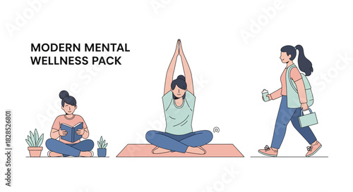Modern Mental Wellness Pack Illustration.