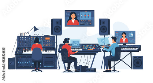 Music Production Studio with People Creating Sound.