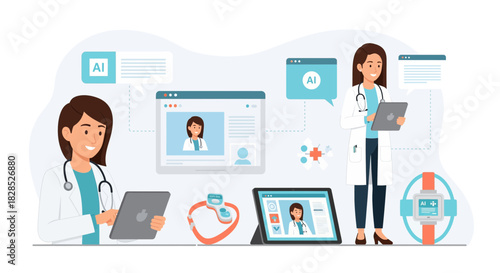 Online Doctor Consultation and Telemedicine Services Illustration.