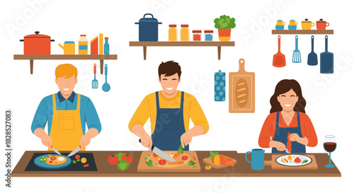 People Cooking Together in a Kitchen Class.