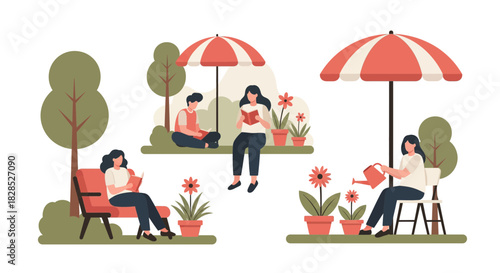 People enjoying leisure activities in a garden setting.