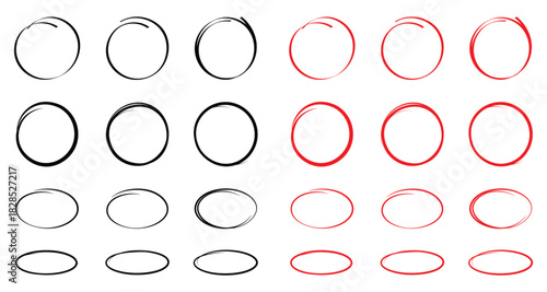 Circle frame set. Hand drawn circle line sketch set. Round frame set. Vector circular scribble doodle round circles for message note mark design element. Set of doodle ellipses.