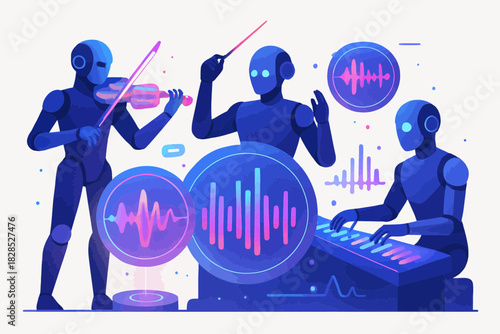 Robots Creating Music with Advanced Technology and Sound Waves.