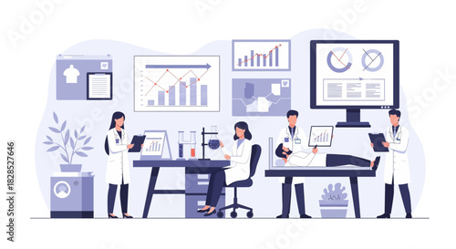 Scientists Working in a Modern Laboratory with Data Analysis.