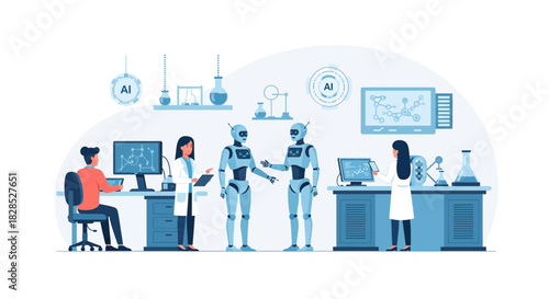 Scientists Working with Advanced Robots in a Modern Laboratory.