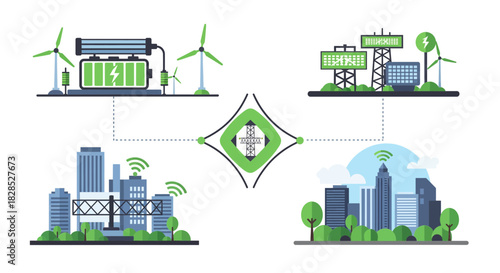 Smart City Energy Grid with Renewable Sources and Technology.