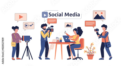 Social Media Content Creation Team Filming and Editing Videos.