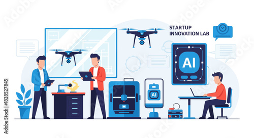 Startup Innovation Lab with Drones and AI Technology.