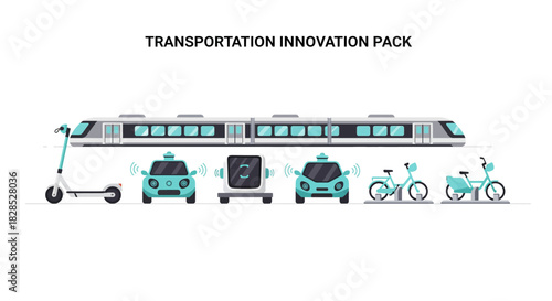 Transportation Innovation Pack Featuring Modern Vehicles.