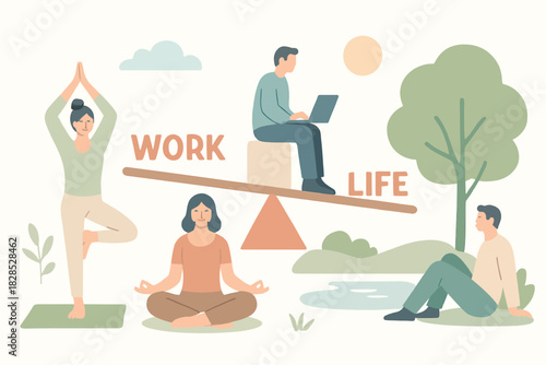 Work Life Balance Concept with Yoga and Technology.