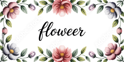 Frame With Traditional Watercolor Flower Illustration Classical Style Botanical