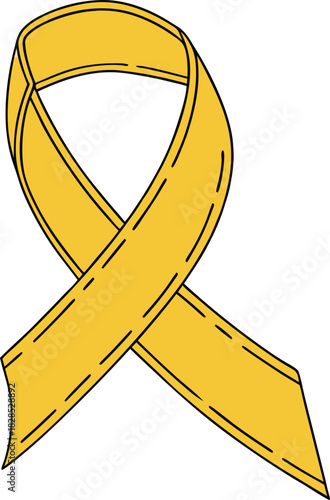 Yellow Awareness Ribbon with Stitched Edges on Black Background yellow ribbon symbol