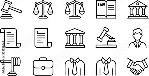 Scales Thin Courthouse Black White Justice Icons Line Gavel Create Book Legal