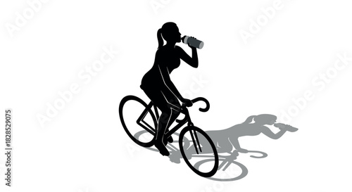 Silhouette of a cyclist drinking water: dynamic fitness and outdoor activity scene
