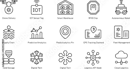 Line Sensor Smart White Delivery Black Create Drone Thin Tech Icons Logistics