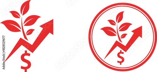 Vector Illustration of Financial Growth Icon. Plant Sprout, Upward Arrow, Dollar Sign for Sustainable Business Investment Success.