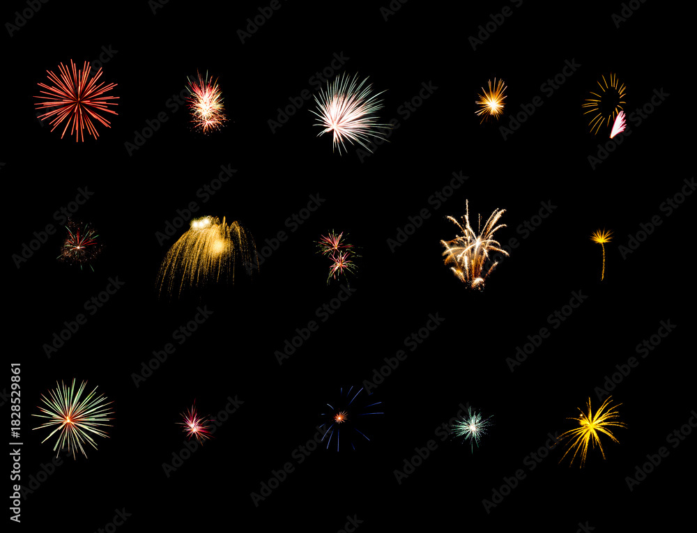 Fototapeta premium Colorful fireworks isolated on black background