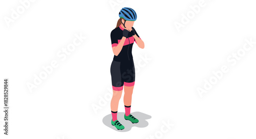 Cycling woman in sportswear and helmet isolated on white background