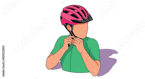 Cyclist buckling helmet with shadow in minimalist style
