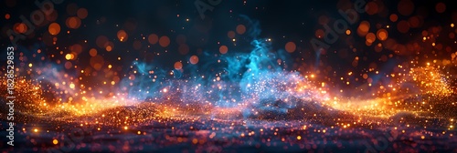 Panoramic Abstract Glowing Light Particles Nebula Background, Vibrant Colors