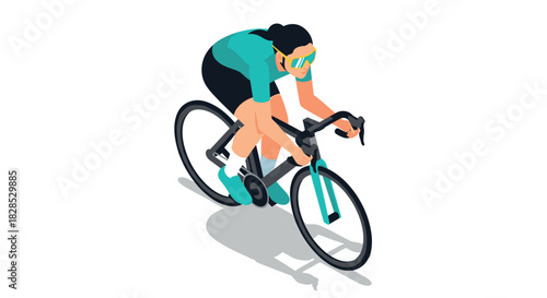 Cyclist in motion: isometric style athlete riding bicycle