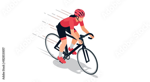 Dynamic cyclist in motion: isometric sport concept art with speed effect