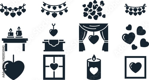 Vector Illustration of Sweet Love Heart Icons Set for Valentine's Day, Wedding, Anniversary, and Romantic Events