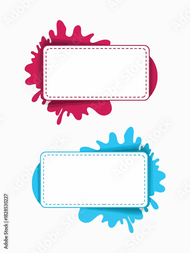 Dynamic colorful ink splash background design with blank framed banners for customizable text
