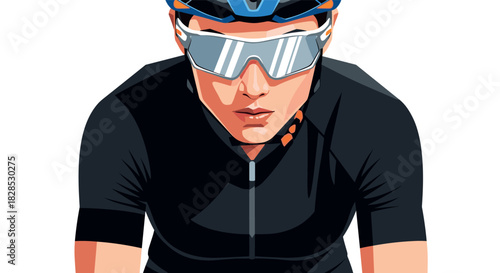 Cyclist in modern geometric art style biking with shades and helmet