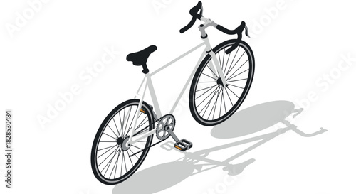 Isometric white road bicycle with shadow on white background