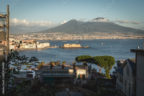 Fototapeta Naklejka Na Ścianę i Meble -  Cityscapes of Napoil, Italy. Mount Vesuvio in the background.