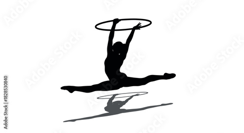 Graceful dance jump with hoop silhouette
