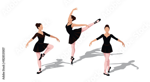 Elegant ballet dancers in graceful poses on a white background