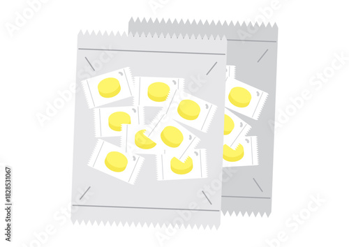 黄色いあめ、透明の袋、2袋