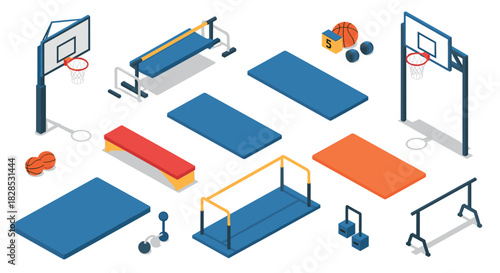 Isometric gym equipment collection for fitness and exercise design