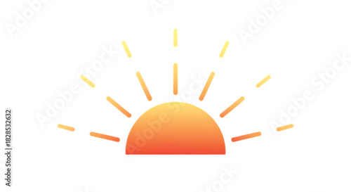 Warm sunrise radiating cheerful bright light on a white background, symbolizing hope and new beginnings.