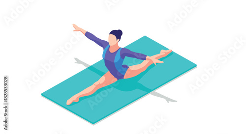 Isometric gymnast performing splits on mat