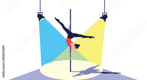 Dynamic pole dance performance with colorful stage lighting