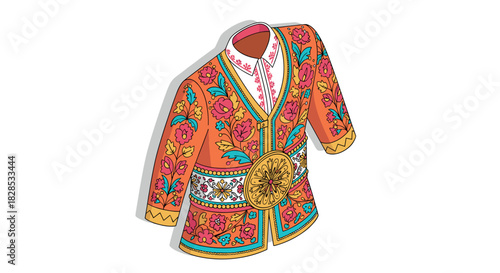 Vibrant floral pattern embroidered jacket with traditional motifs