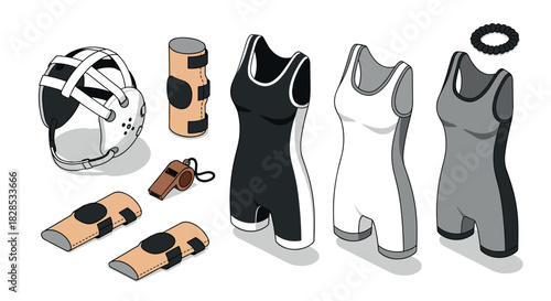 Modern roller derby gear collection in isometric style