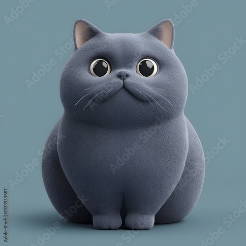 the image shows a cartoon like gray animal with big, round eyes sitting against a light blue background