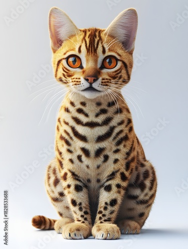 the photograph features a feline centered in the frame against a plain, light background