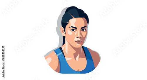 Modern flat style portrait of a determined athlete in blue tank top