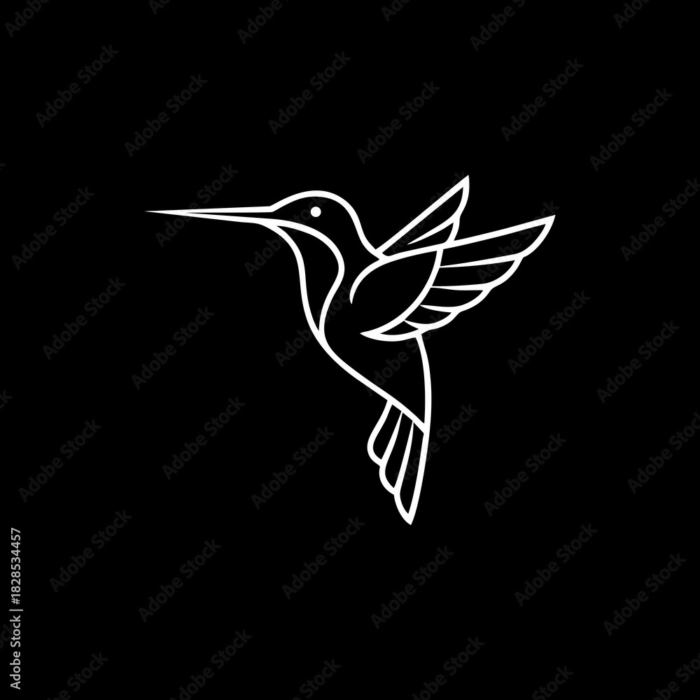Obraz premium Elegant White Line Art of a Hummingbird in Flight.