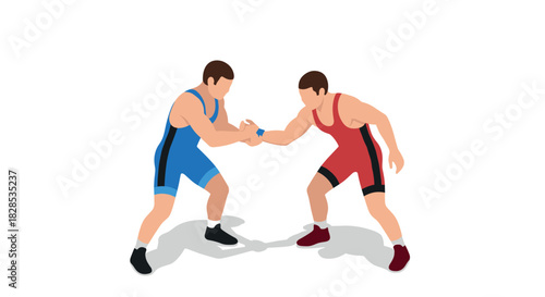 Competitive wrestling match between two athletes in dynamic pose