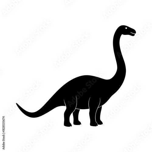 Dinosaur Brontosaurus Black Silhouette Illustration.