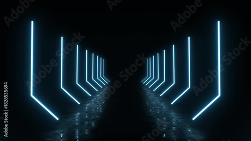 futuristic neon tunnel loop animation with blue lights for sci-fi, gaming & virtual events