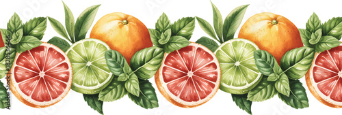 Fruits Citrus Border Mint Fresh Featuring Leaves Watercolor