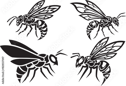 Fierce Hornet Stencil Tribal Tattoo Vector